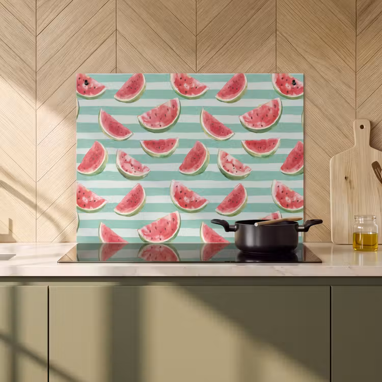 2-in-1 Herdabdeckplatte & Spritzschutz - Wassermelone - Streifen - Grün - Watermeloen - Strepen - Groen Inductie beschemer met haakjes klein 777