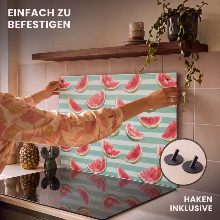 2-in-1 Herdabdeckplatte & Spritzschutz - Wassermelone - Streifen - Grün - Watermeloen - Strepen - Groen Inductie beschemer met haakjes klein 777