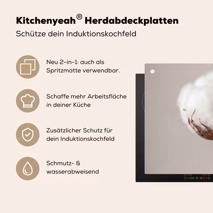 Katoenbol - Minimalistisch - Wit Inductie beschemer met haakjes klein -ky-usp-de
