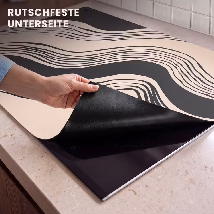 2-in-1 Herdabdeckplatte & Spritzschutz - Waves - Schwarz - Sand - Golven - Zwart - Zandkleur Inductie beschemer met haakjes klein
