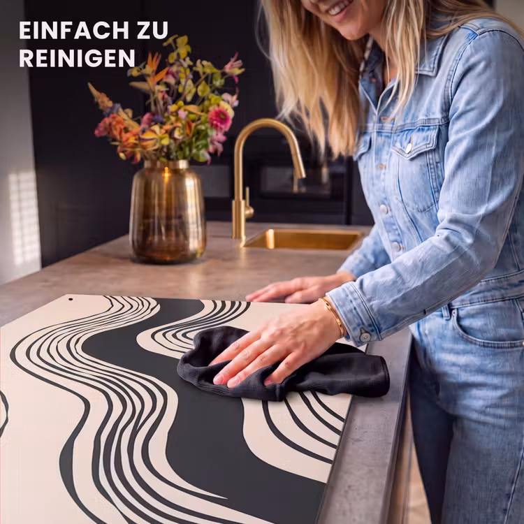 2-in-1 Herdabdeckplatte & Spritzschutz - Waves - Schwarz - Sand - Golven - Zwart - Zandkleur Inductie beschemer met haakjes klein