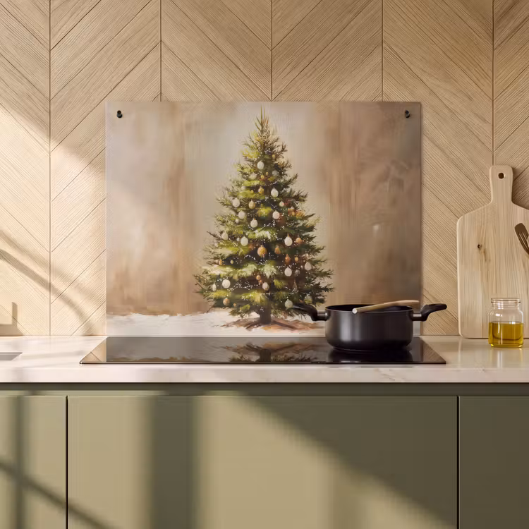 2-in-1 Herdabdeckplatte & Spritzschutz - Weihnachten - Atmosphäre - Grün - Kerst - Sfeer - Groen Inductie beschemer met haakjes klein