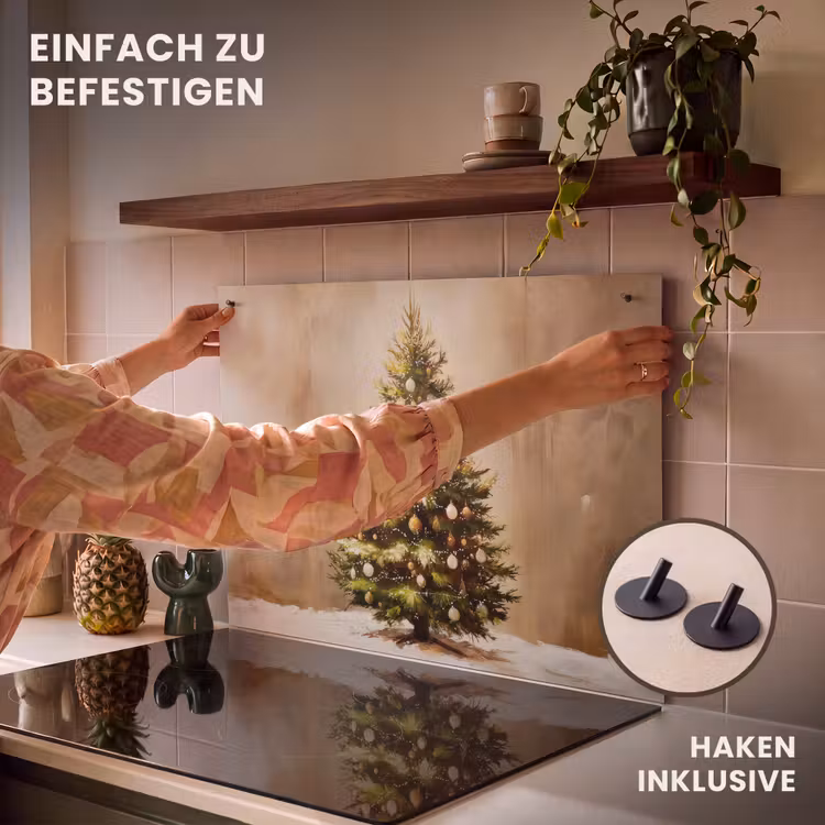 2-in-1 Herdabdeckplatte & Spritzschutz - Weihnachten - Atmosphäre - Grün - Kerst - Sfeer - Groen Inductie beschemer met haakjes klein