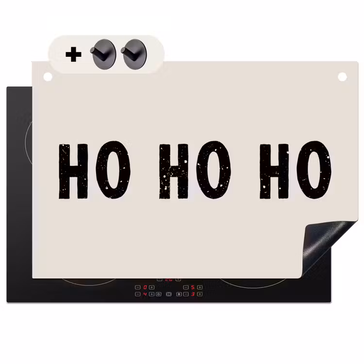 2-in-1 Herdabdeckplatte & Spritzschutz - Weihnachten - Ho ho ho - Sprichwörter - Beige - Weihnachtsmann - Kerstmis - Ho ho ho - Spreuken - Beige - Kerstman Inductie beschemer met haakjes klein