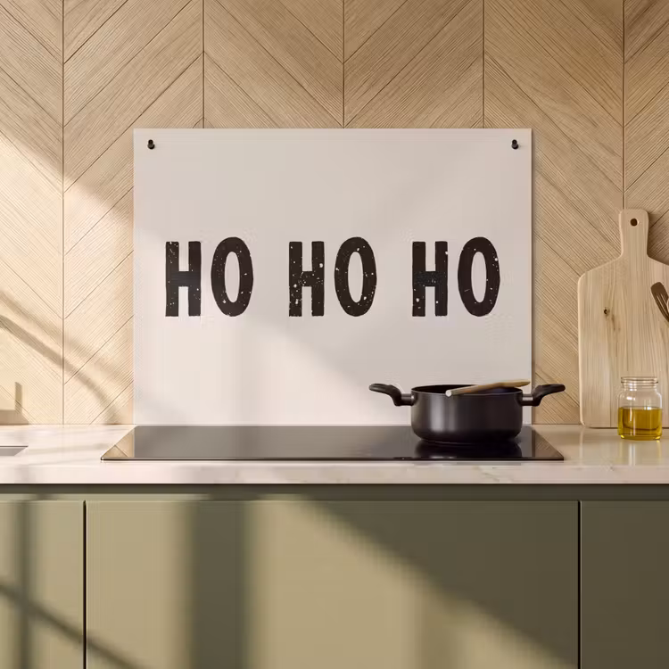 2-in-1 Herdabdeckplatte & Spritzschutz - Weihnachten - Ho ho ho - Sprichwörter - Beige - Weihnachtsmann - Kerstmis - Ho ho ho - Spreuken - Beige - Kerstman Inductie beschemer met haakjes klein