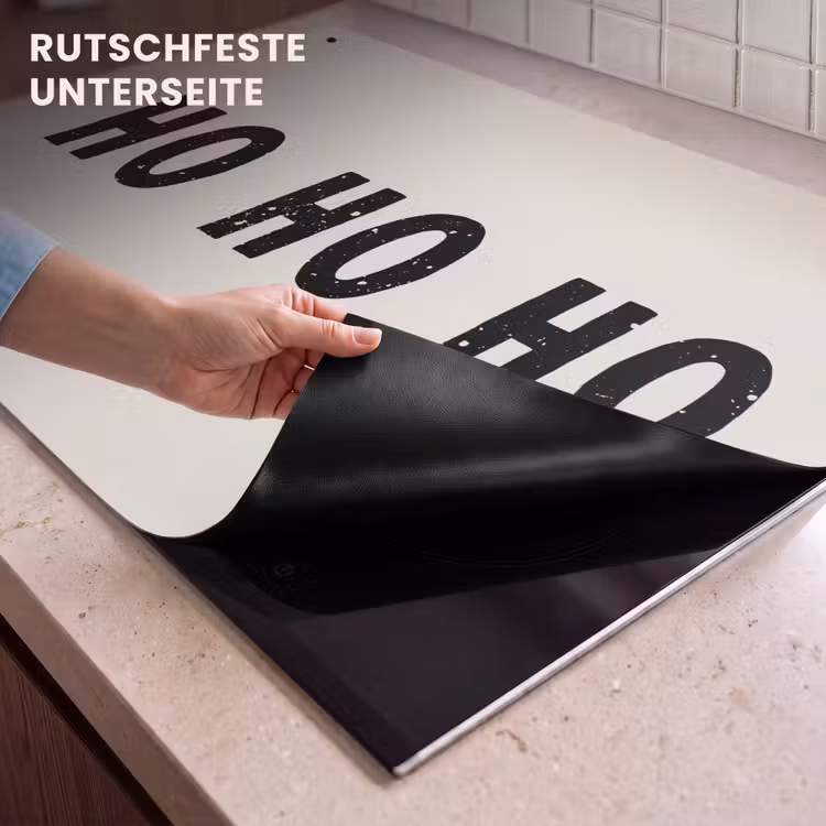 2-in-1 Herdabdeckplatte & Spritzschutz - Weihnachten - Ho ho ho - Sprichwörter - Beige - Weihnachtsmann - Kerstmis - Ho ho ho - Spreuken - Beige - Kerstman Inductie beschemer met haakjes klein