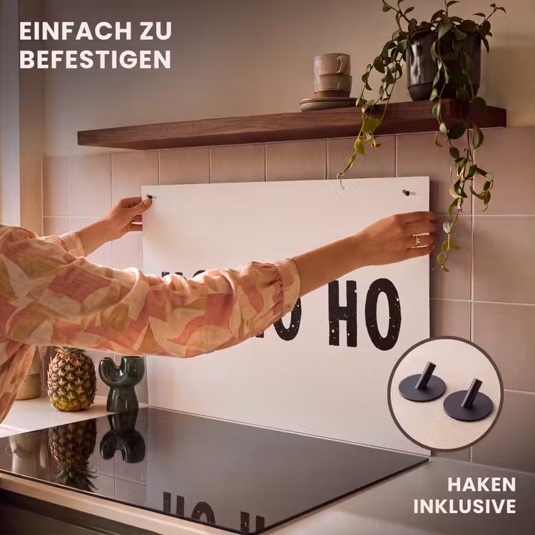 2-in-1 Herdabdeckplatte & Spritzschutz - Weihnachten - Ho ho ho - Sprichwörter - Beige - Weihnachtsmann - Kerstmis - Ho ho ho - Spreuken - Beige - Kerstman Inductie beschemer met haakjes klein