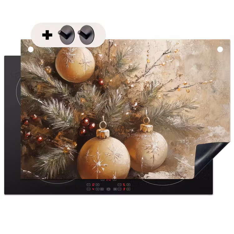 2-in-1 Herdabdeckplatte & Spritzschutz - Weihnachten - Kugeln - Beige - Gold - Kerst - Kerstballen - Beige - Goud Inductie beschemer met haakjes klein