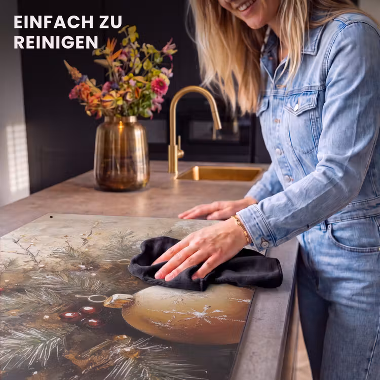 2-in-1 Herdabdeckplatte & Spritzschutz - Weihnachten - Kugeln - Beige - Gold - Kerst - Kerstballen - Beige - Goud Inductie beschemer met haakjes klein
