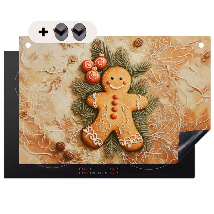 2-in-1 Herdabdeckplatte & Spritzschutz - Weihnachten - Plätzchen - Puppe - Spekulatius - Kerstmis - Koekje - Poppetje - Speculaas Inductie beschemer met haakjes klein