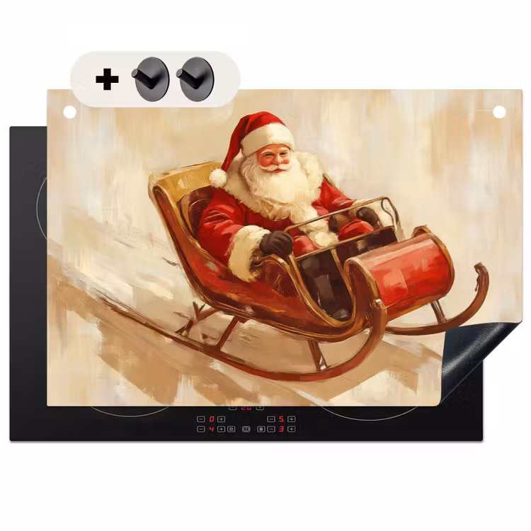 2-in-1 Herdabdeckplatte & Spritzschutz - Weihnachten - Schlitten - Weihnachtsmann - Kerst - Slee - Kerstman Inductie beschemer met haakjes klein