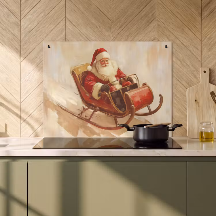 2-in-1 Herdabdeckplatte & Spritzschutz - Weihnachten - Schlitten - Weihnachtsmann - Kerst - Slee - Kerstman Inductie beschemer met haakjes klein
