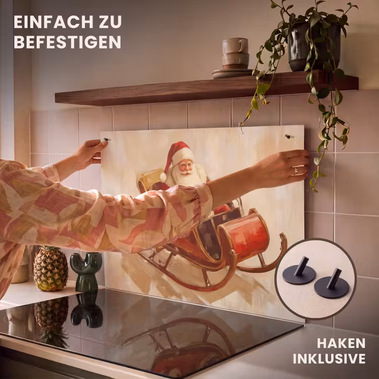 2-in-1 Herdabdeckplatte & Spritzschutz - Weihnachten - Schlitten - Weihnachtsmann - Kerst - Slee - Kerstman Inductie beschemer met haakjes klein