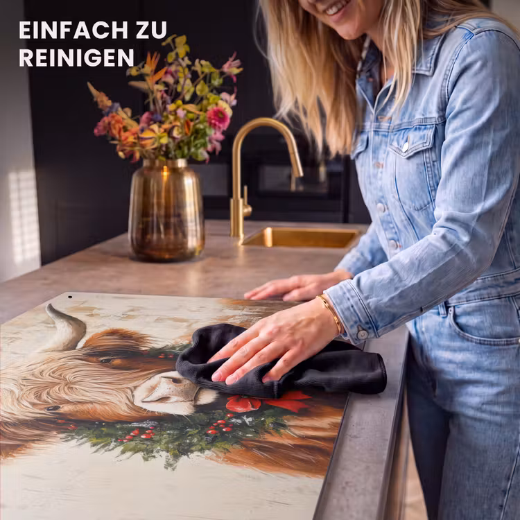 2-in-1 Herdabdeckplatte & Spritzschutz - Weihnachten - Schottischer Highlander - Braun - Kranz - Kerst - Schotse Hooglander - Bruin - Krans Inductie beschemer met haakjes klein