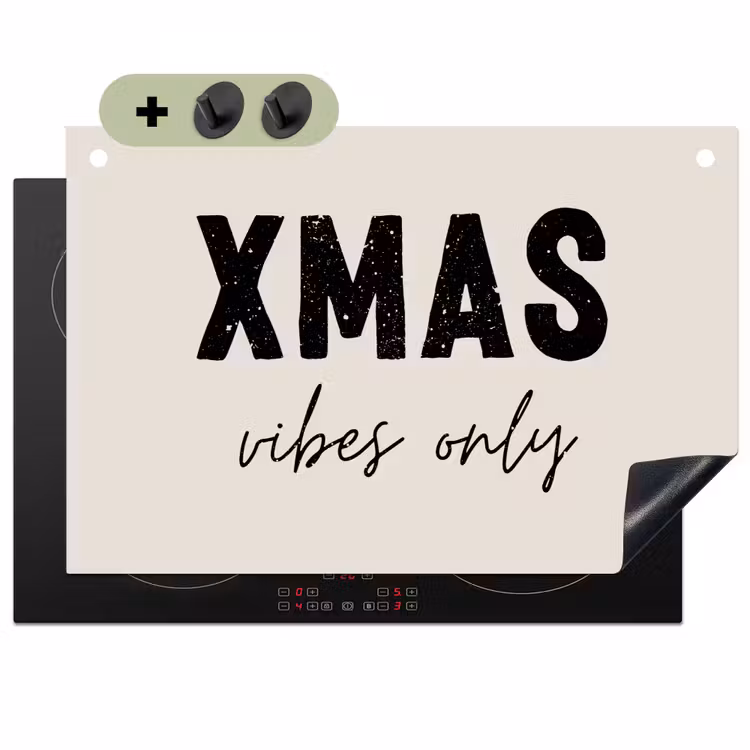 2-in-1 Herdabdeckplatte & Spritzschutz - Weihnachten - Sprichwort - xmas vibes only - Beige - Kerst - Spreuk - xmas vibes only - Beige Inductie beschemer met haakjes klein