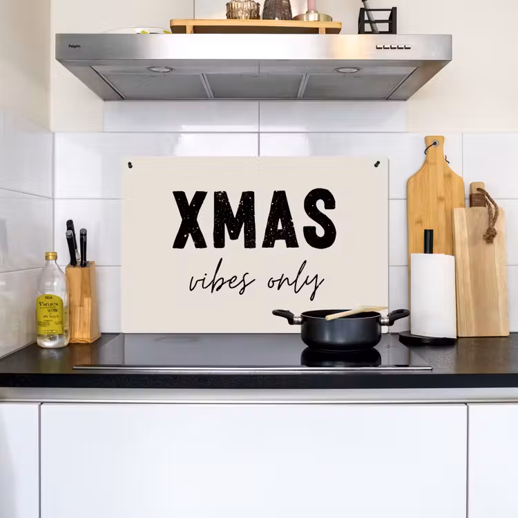 2-in-1 Herdabdeckplatte & Spritzschutz - Weihnachten - Sprichwort - xmas vibes only - Beige - Kerst - Spreuk - xmas vibes only - Beige Inductie beschemer met haakjes klein