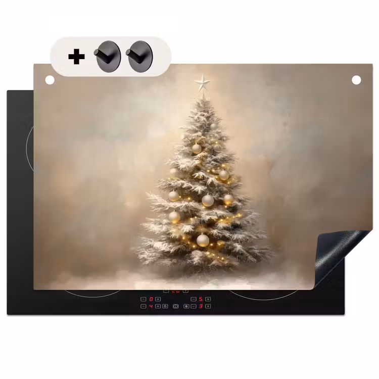 2-in-1 Herdabdeckplatte & Spritzschutz - Weihnachten - Weihnachtsbaum - Schnee - Kunst - Kerst - kerstboom - Sneeuw - Art Inductie beschemer met haakjes klein