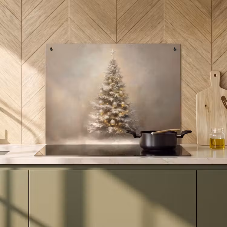 2-in-1 Herdabdeckplatte & Spritzschutz - Weihnachten - Weihnachtsbaum - Schnee - Kunst - Kerst - kerstboom - Sneeuw - Art Inductie beschemer met haakjes klein