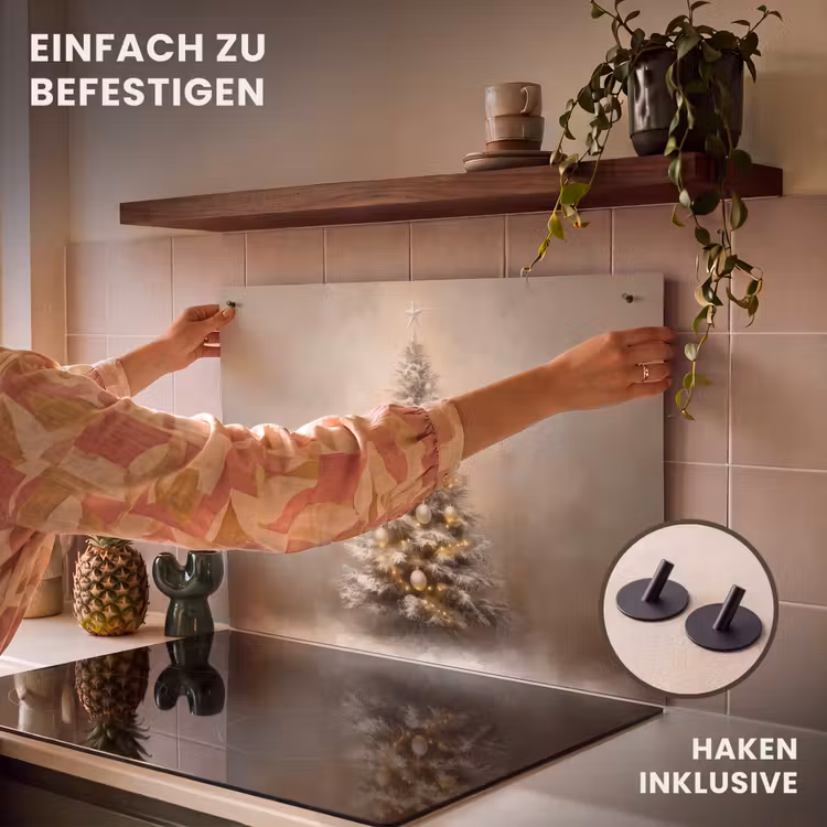 2-in-1 Herdabdeckplatte & Spritzschutz - Weihnachten - Weihnachtsbaum - Schnee - Kunst - Kerst - kerstboom - Sneeuw - Art Inductie beschemer met haakjes klein