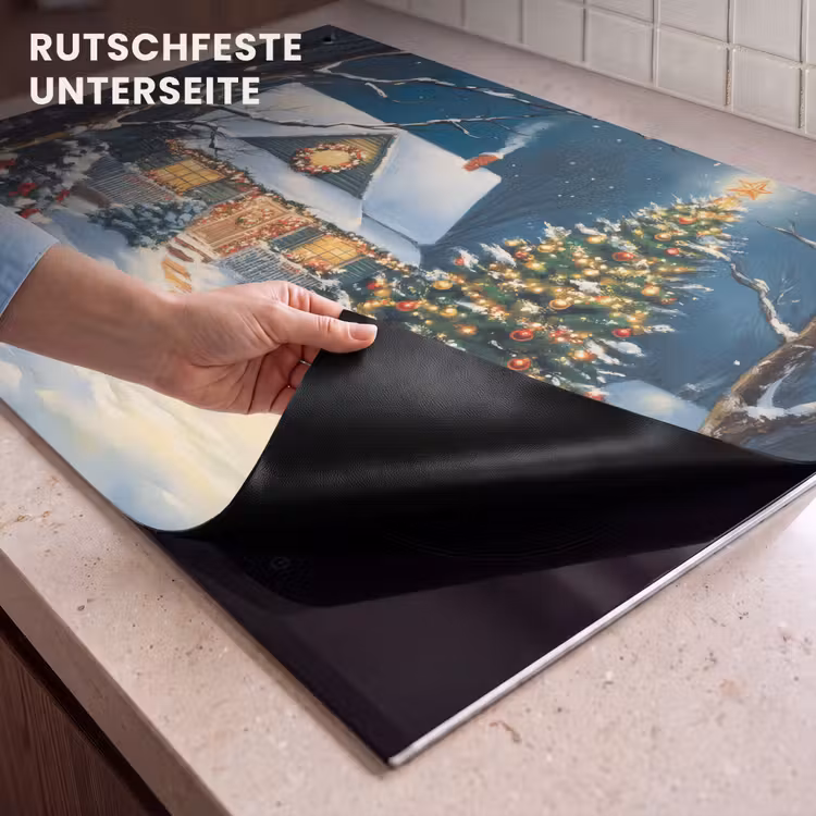 2-in-1 Herdabdeckplatte & Spritzschutz - Weihnachten - Weihnachtsbaum - Winter - Zuhause - Schnee - Kerst - Kerstboom - Winter - Huis - Sneeuw Inductie beschemer met haakjes klein