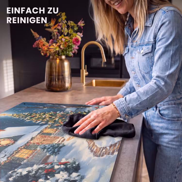2-in-1 Herdabdeckplatte & Spritzschutz - Weihnachten - Weihnachtsbaum - Winter - Zuhause - Schnee - Kerst - Kerstboom - Winter - Huis - Sneeuw Inductie beschemer met haakjes klein