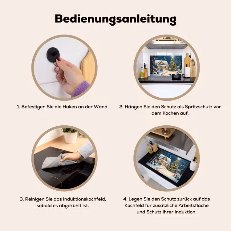 2-in-1 Herdabdeckplatte & Spritzschutz - Weihnachten - Weihnachtsbaum - Winter - Zuhause - Schnee - Kerst - Kerstboom - Winter - Huis - Sneeuw Inductie beschemer met haakjes klein