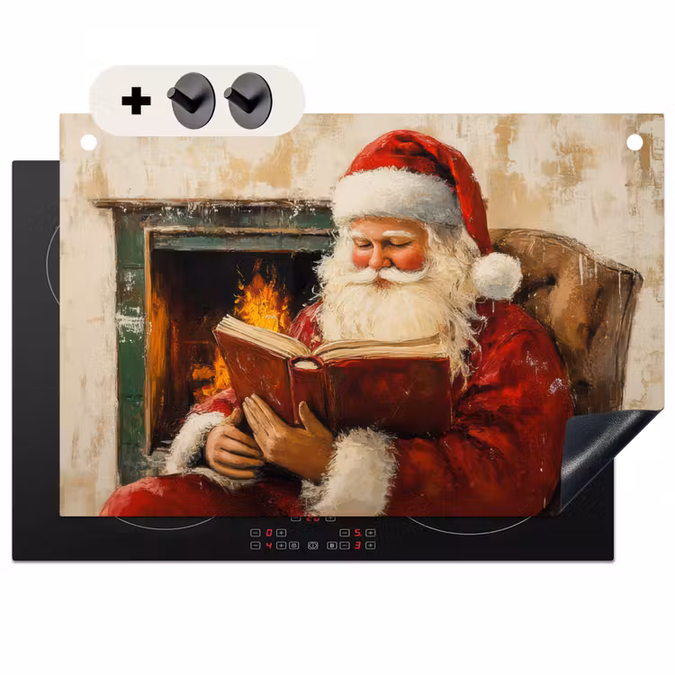 2-in-1 Herdabdeckplatte & Spritzschutz - Weihnachten - Weihnachtsmann - Winter - Open Fireside - Kerst - Kerstman - Winter - Open Haard Inductie beschemer met haakjes klein