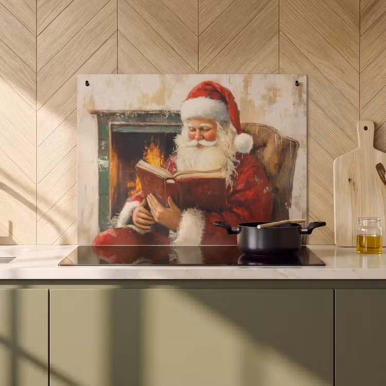 2-in-1 Herdabdeckplatte & Spritzschutz - Weihnachten - Weihnachtsmann - Winter - Open Fireside - Kerst - Kerstman - Winter - Open Haard Inductie beschemer met haakjes klein