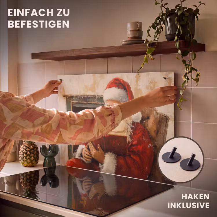 2-in-1 Herdabdeckplatte & Spritzschutz - Weihnachten - Weihnachtsmann - Winter - Open Fireside - Kerst - Kerstman - Winter - Open Haard Inductie beschemer met haakjes klein