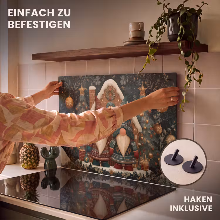 2-in-1 Herdabdeckplatte & Spritzschutz - Weihnachten - Wichtel - Lebkuchenhaus - Rot - Grün - Kerst - Gnomen - Peperkoekhuisje - Rood - Groen Inductie beschemer met haakjes klein