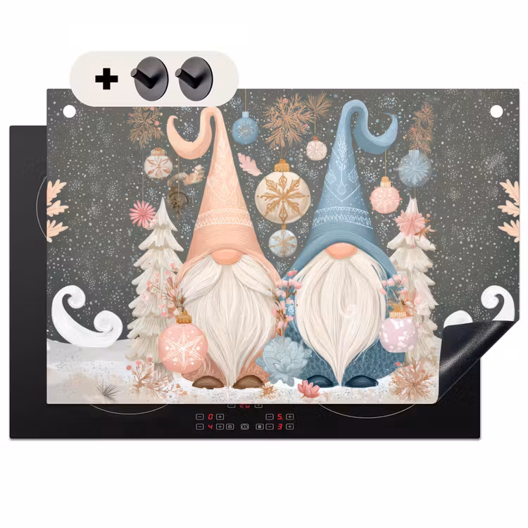 2-in-1 Herdabdeckplatte & Spritzschutz - Weihnachten - Wichtel - Pastell - Kerst - Gnomen - Pastel Inductie beschemer met haakjes klein