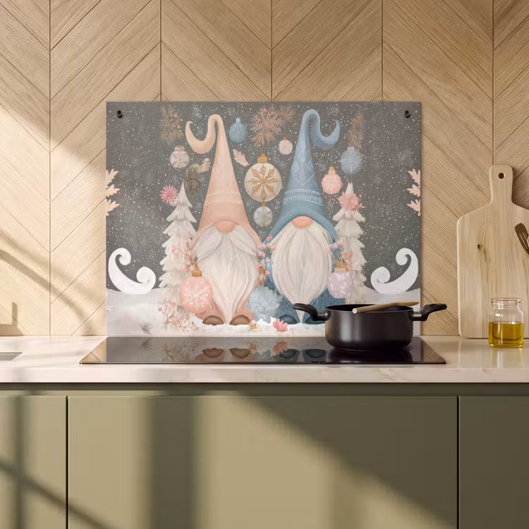 2-in-1 Herdabdeckplatte & Spritzschutz - Weihnachten - Wichtel - Pastell - Kerst - Gnomen - Pastel Inductie beschemer met haakjes klein
