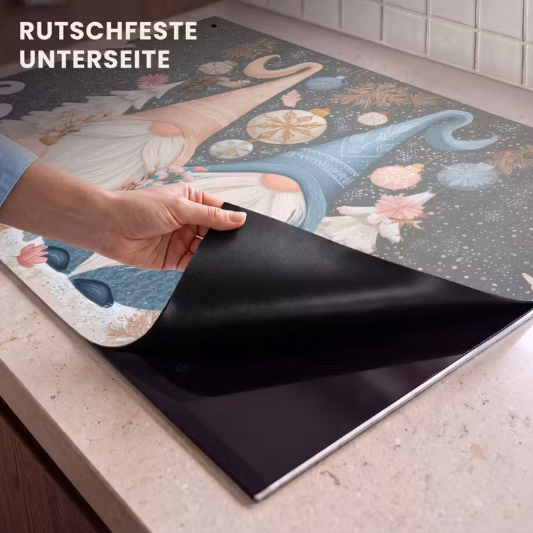 2-in-1 Herdabdeckplatte & Spritzschutz - Weihnachten - Wichtel - Pastell - Kerst - Gnomen - Pastel Inductie beschemer met haakjes klein