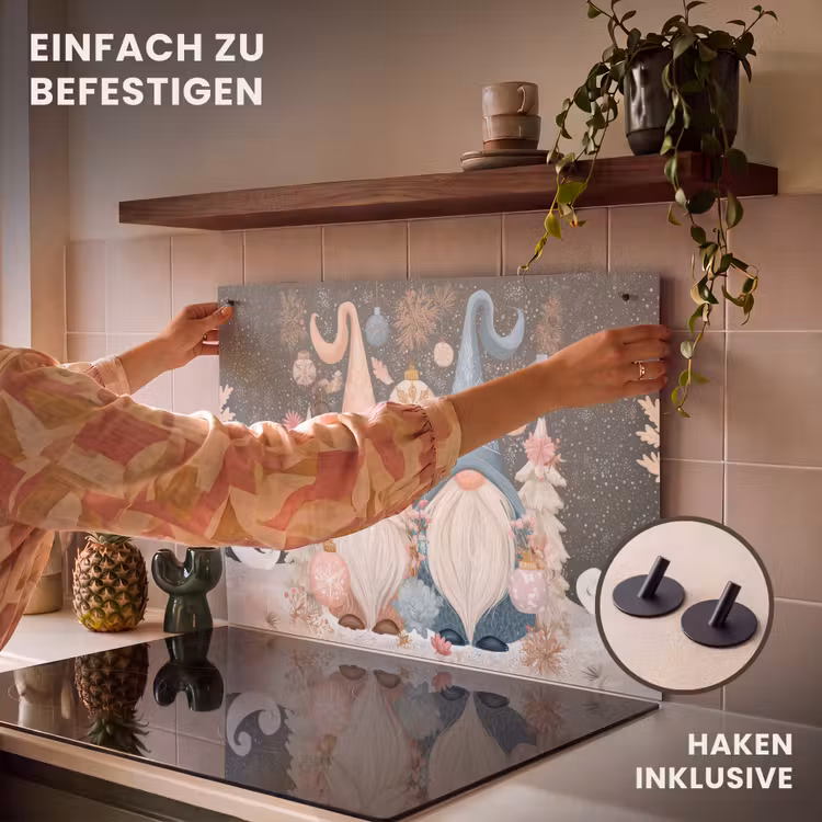 2-in-1 Herdabdeckplatte & Spritzschutz - Weihnachten - Wichtel - Pastell - Kerst - Gnomen - Pastel Inductie beschemer met haakjes klein