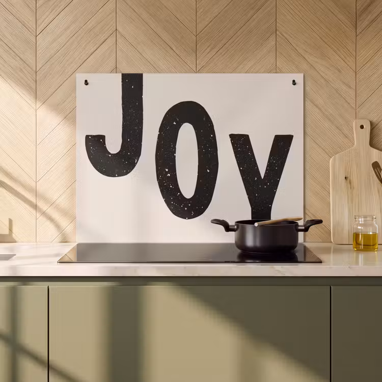 2-in-1 Herdabdeckplatte & Spritzschutz - Weihnachten - Zitat - Freude - Schwarz - Feiertage - Kerst - Quote - Joy - Zwart - Feestdagen Inductie beschemer met haakjes klein