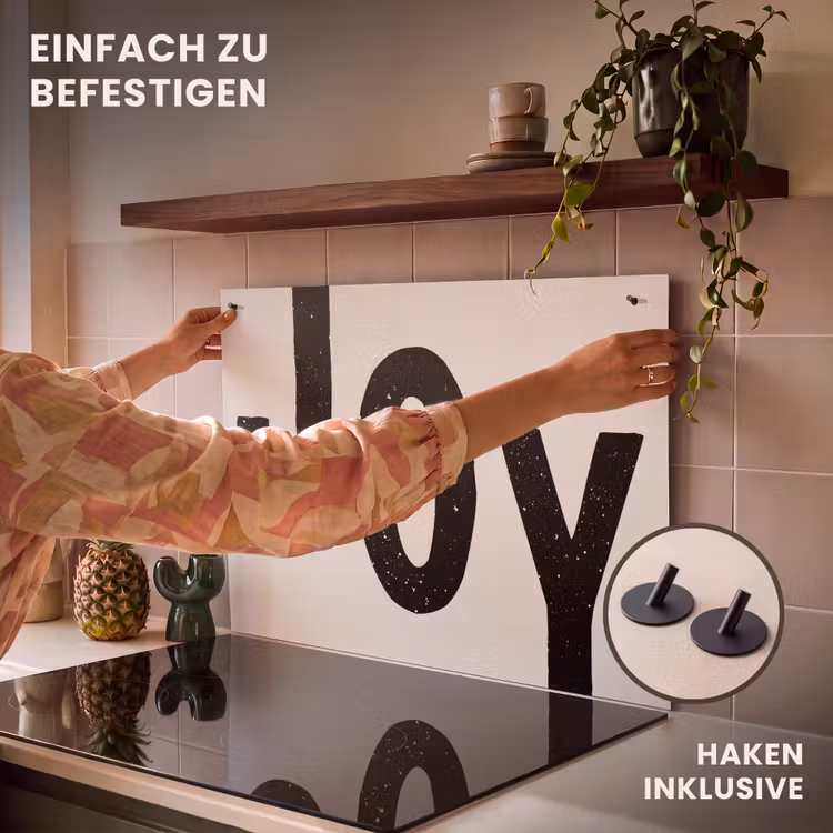 2-in-1 Herdabdeckplatte & Spritzschutz - Weihnachten - Zitat - Freude - Schwarz - Feiertage - Kerst - Quote - Joy - Zwart - Feestdagen Inductie beschemer met haakjes klein