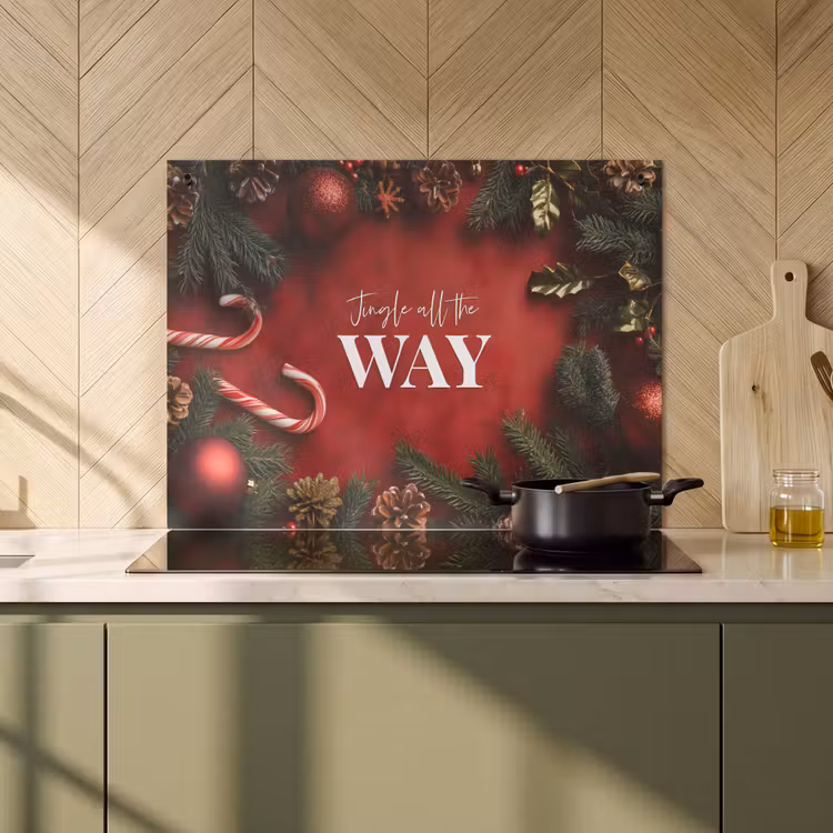 2-in-1 Herdabdeckplatte & Spritzschutz - Weihnachten - Zitat - Rot - Weihnachtskugeln - Kerst - Quote - Rood - Kerstballen Inductie beschemer met haakjes klein