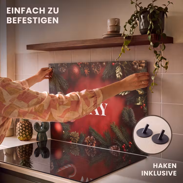 2-in-1 Herdabdeckplatte & Spritzschutz - Weihnachten - Zitat - Rot - Weihnachtskugeln - Kerst - Quote - Rood - Kerstballen Inductie beschemer met haakjes klein