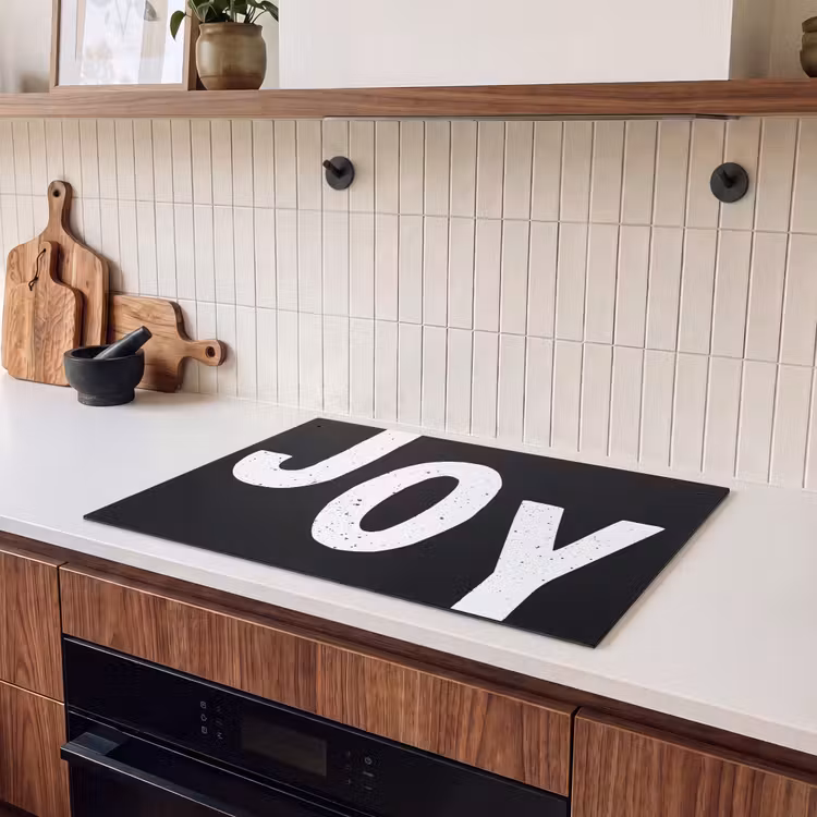 2-in-1 Herdabdeckplatte & Spritzschutz - Weihnachten - Zitate - Freude - Schwarz - Party - Kerstmis - Quotes - Joy - Zwart - Feest Inductie beschemer met haakjes klein