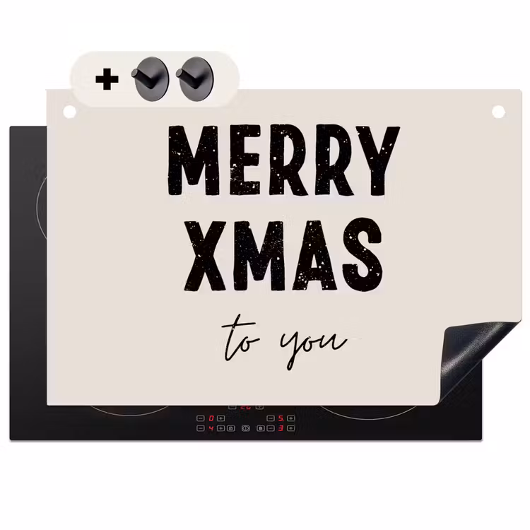 2-in-1 Herdabdeckplatte & Spritzschutz - Weihnachten - Zitate - Frohe Weihnachten - Feiertage - Schwarz - Kerst - Quotes - Merry xmas - Feestdagen - Zwart Inductie beschemer met haakjes klein