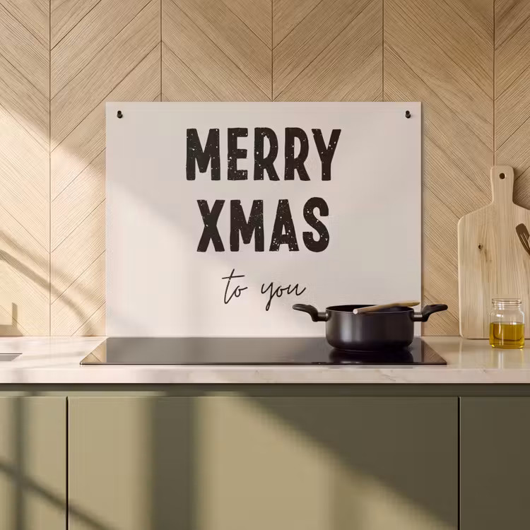 2-in-1 Herdabdeckplatte & Spritzschutz - Weihnachten - Zitate - Frohe Weihnachten - Feiertage - Schwarz - Kerst - Quotes - Merry xmas - Feestdagen - Zwart Inductie beschemer met haakjes klein