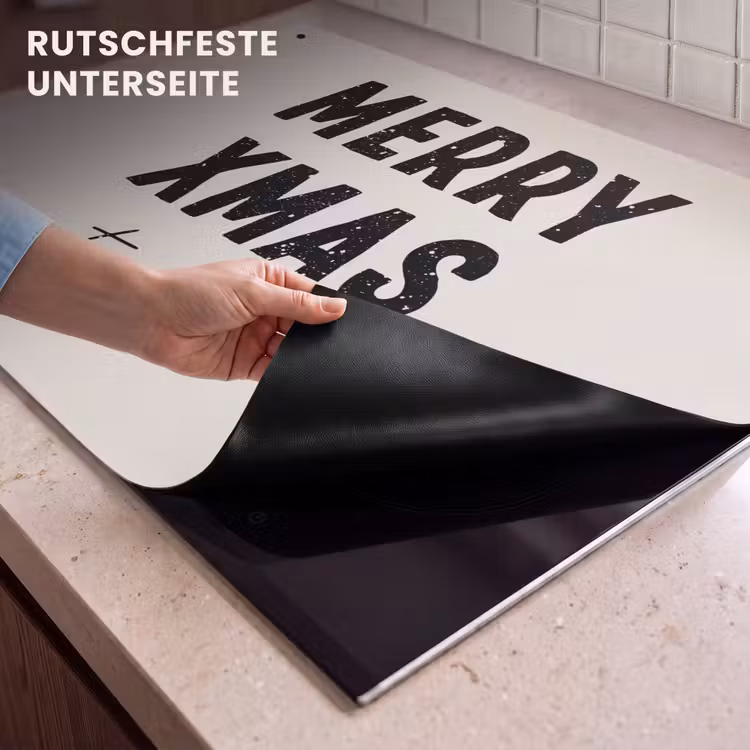 2-in-1 Herdabdeckplatte & Spritzschutz - Weihnachten - Zitate - Frohe Weihnachten - Feiertage - Schwarz - Kerst - Quotes - Merry xmas - Feestdagen - Zwart Inductie beschemer met haakjes klein