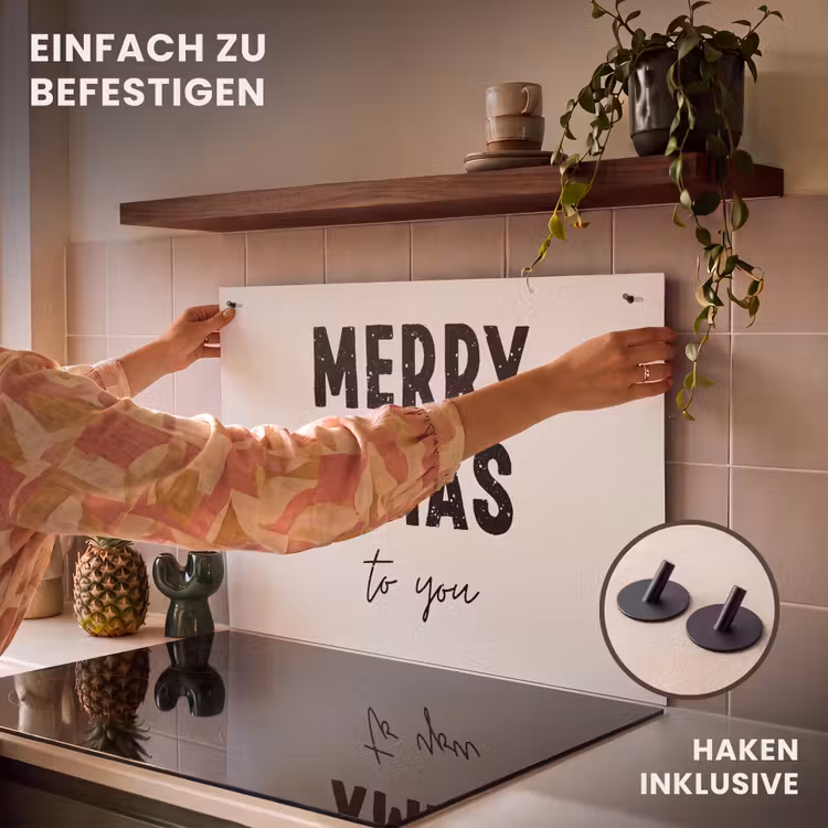 2-in-1 Herdabdeckplatte & Spritzschutz - Weihnachten - Zitate - Frohe Weihnachten - Feiertage - Schwarz - Kerst - Quotes - Merry xmas - Feestdagen - Zwart Inductie beschemer met haakjes klein