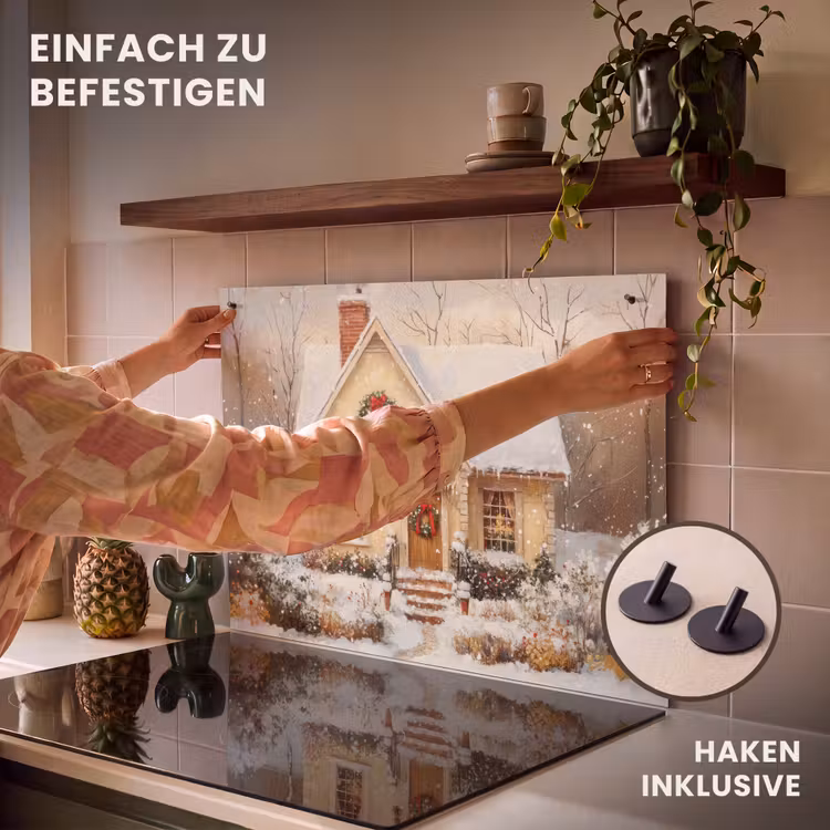 2-in-1 Herdabdeckplatte & Spritzschutz - Weihnachten - Zuhause - Winter - Schnee — 7