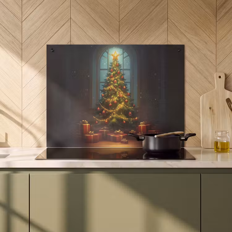 2-in-1 Herdabdeckplatte & Spritzschutz - Weihnachtsbaum - Geschenk - Winter - Kerstboom - Cadeau - Kerst - Winter Inductie beschemer met haakjes klein