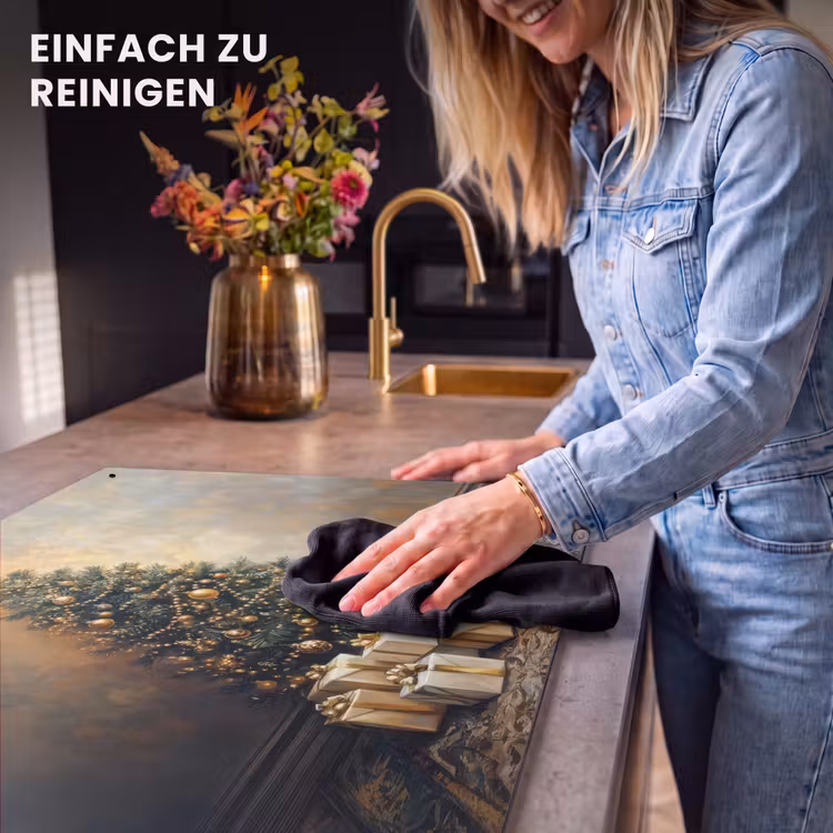 2-in-1 Herdabdeckplatte & Spritzschutz - Weihnachtsbaum - Geschenke - Gold - Kerstboom - Cadeaus - Goud Inductie beschemer met haakjes klein