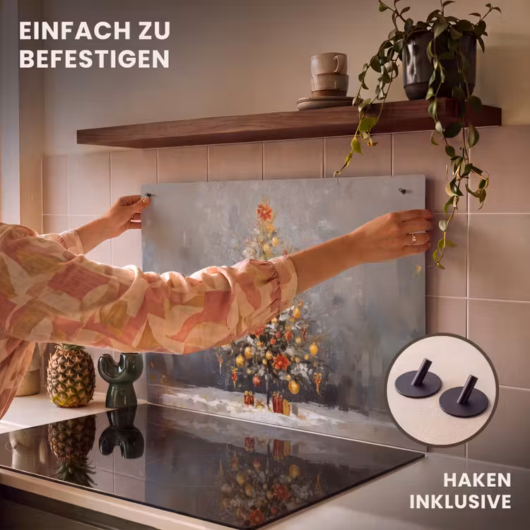 2-in-1 Herdabdeckplatte & Spritzschutz - Weihnachtsbaum - Geschenke - Rot - Gold - Kerstboom - Cadeaus - Rood - Goud Inductie beschemer met haakjes klein