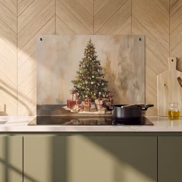 2-in-1 Herdabdeckplatte & Spritzschutz - Weihnachtsbaum - Geschmückt - Farbenfroh — 3