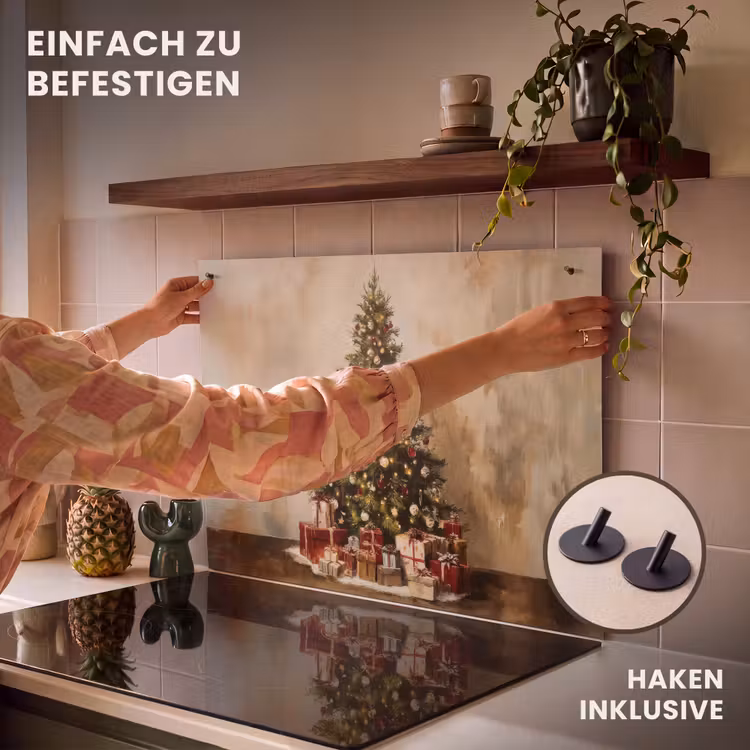 2-in-1 Herdabdeckplatte & Spritzschutz - Weihnachtsbaum - Geschmückt - Farbenfroh — 7