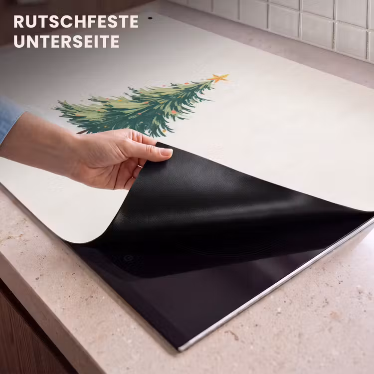 2-in-1 Herdabdeckplatte & Spritzschutz - Weihnachtsbaum - Illustration - Stern - Schnee - Kerstboom - Illustratie - Ster - Sneeuw Inductie beschemer met haakjes klein